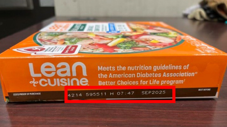 Frozen food package showing batch numbers and best before dates