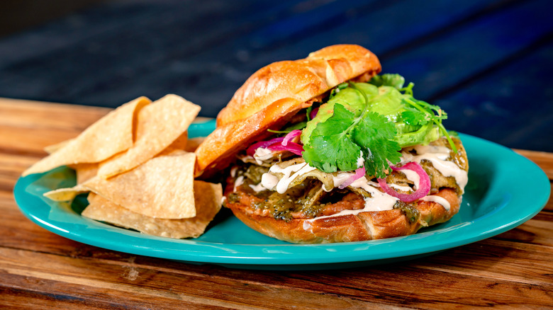 Disney plant-based chilaquiles torta