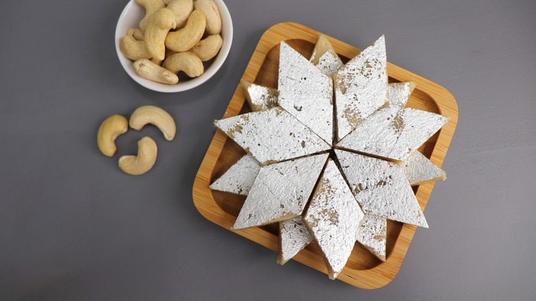 Plate of kaju katli slices