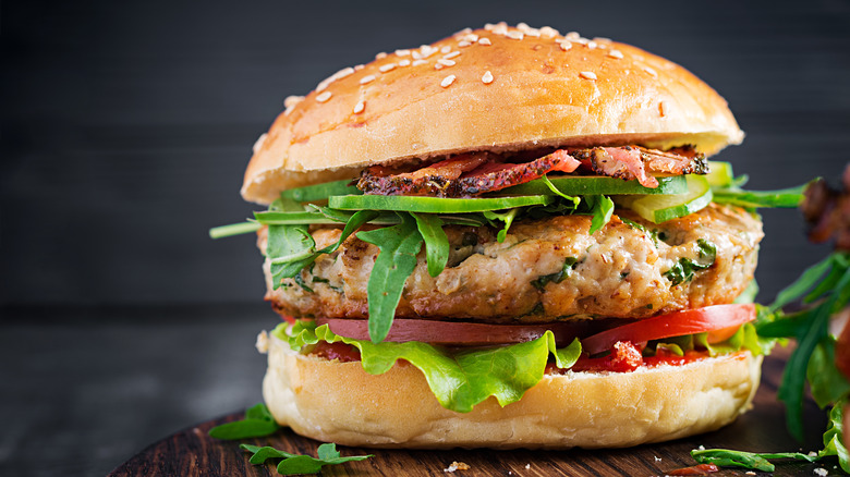 Turkey burger on a table
