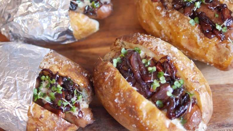 baked potatoes with hot dogs