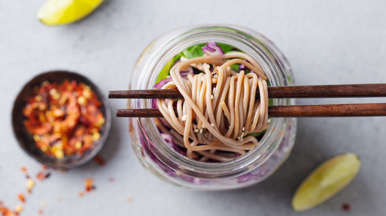 Soba noodle soup in a jar