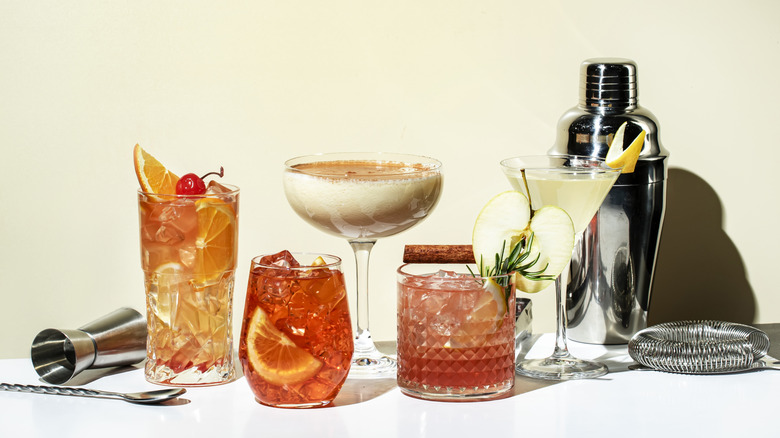 Variosu cocktails on beige background