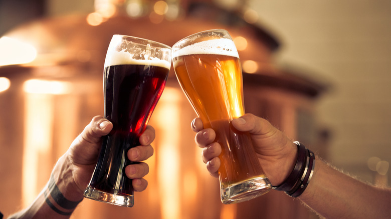 lager and ale beers toasting
