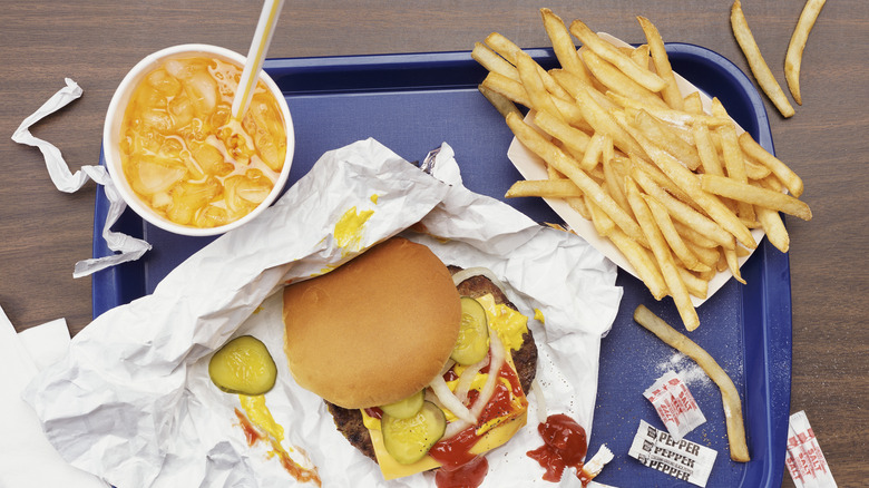 Tray of fast food items