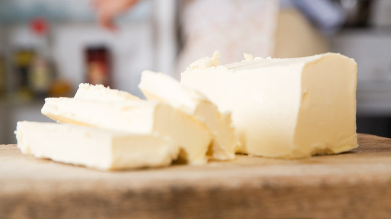 Butter block cut into slices
