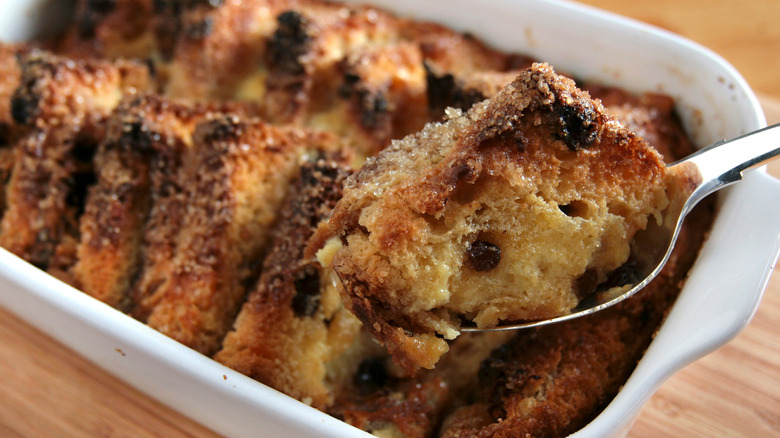 Serving bread and butter pudding