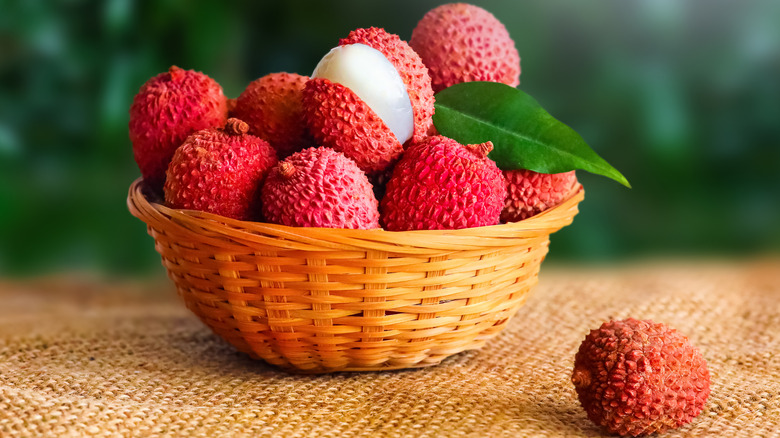 Basket full of lychee fruit