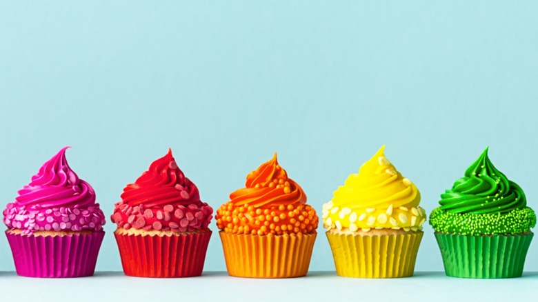 Colorful cupcakes in a row