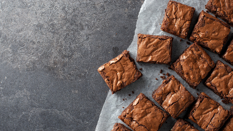 Homemade brownies cut into squares