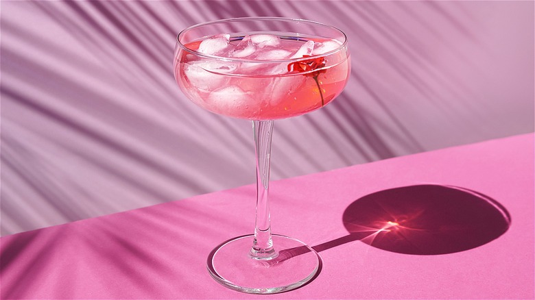 Pink cocktail with ice 