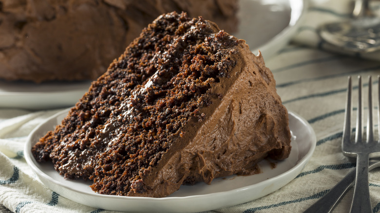 slice of chocolate cake on a plate