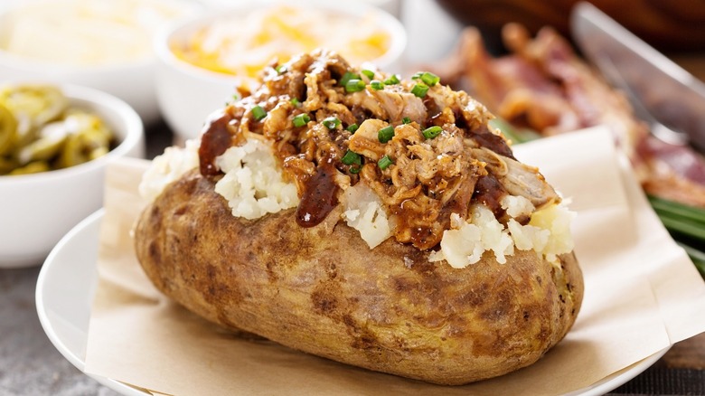 baked potato with barbecue chicken