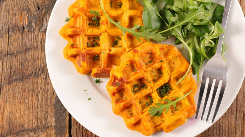 Sweet potato waffles with salad