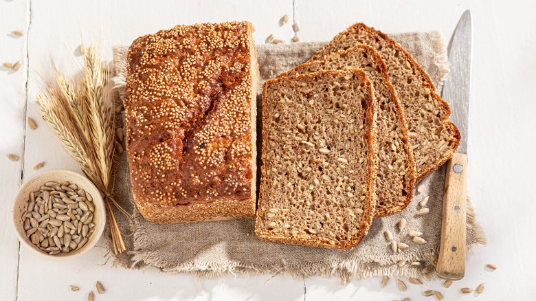 Sunflower seed bread on cloth napkin