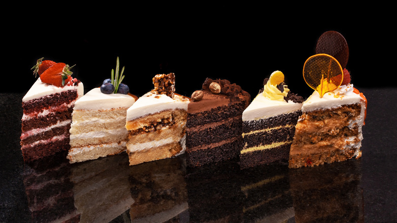 Variety of types of cake slices