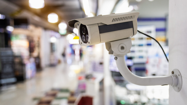 A surveillance camera in a grocery store