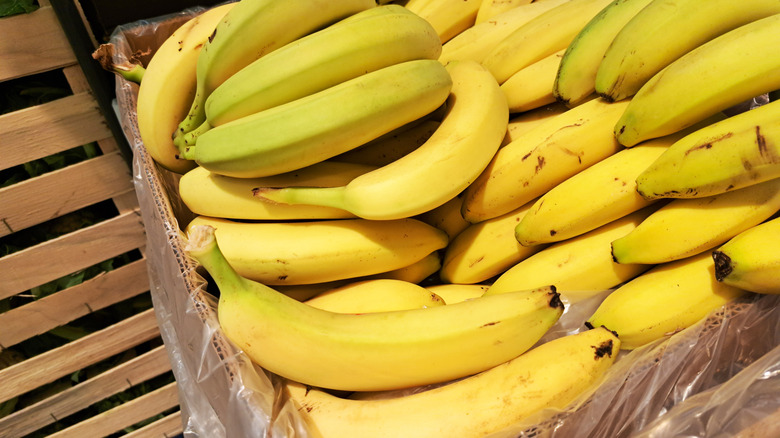 Bananas in a cardboard shipping box