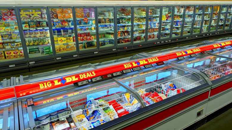 A frozen food aisle at Aldi