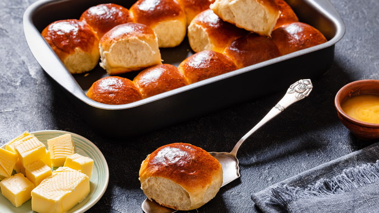 Hawaiian sweet rolls in baking pan