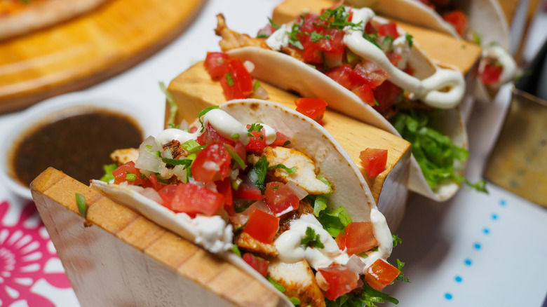 homemade tacos with seasoned chicken