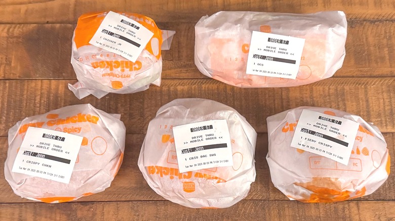 Various packaged Burger King chicken sandwiches