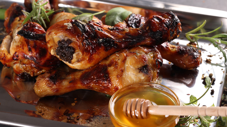 Burnt honey on chicken thighs