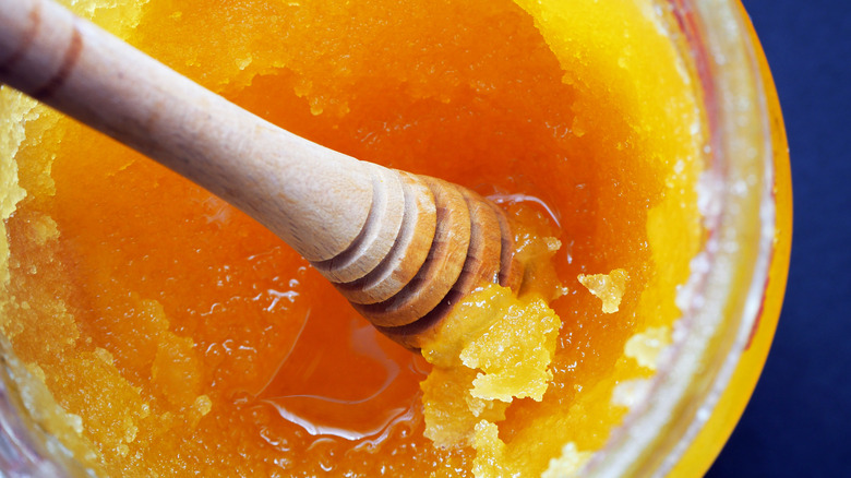 Crystallized honey in a jar