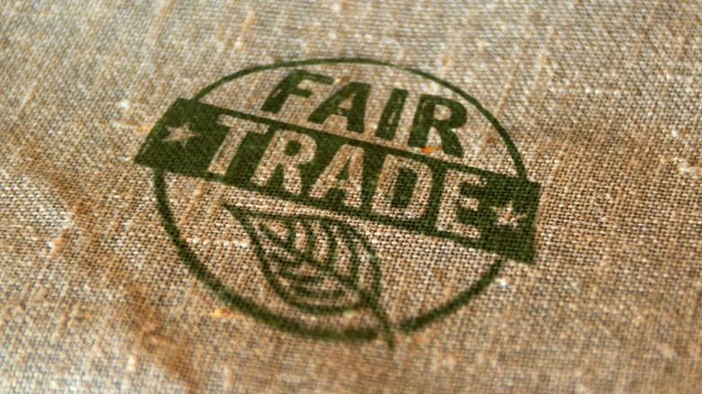 Fair Trade Logo printed on a burlap sack