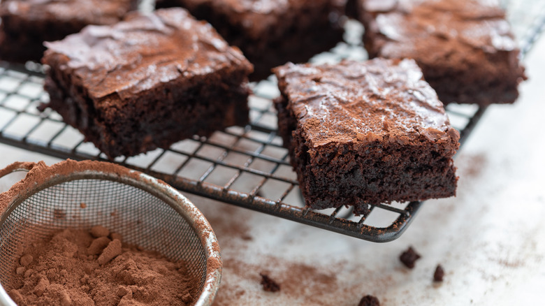 Fudgy brownies on cooling rack