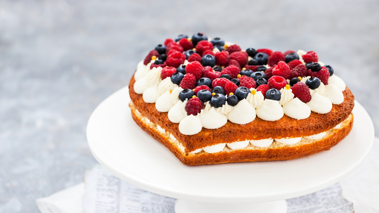 Heart-shaped berry cake
