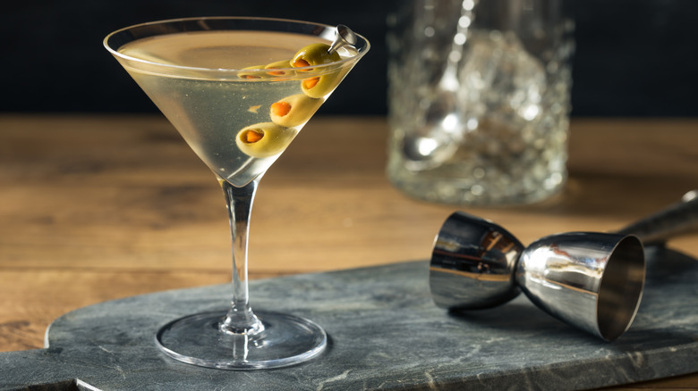 Dirty martini on marble slab