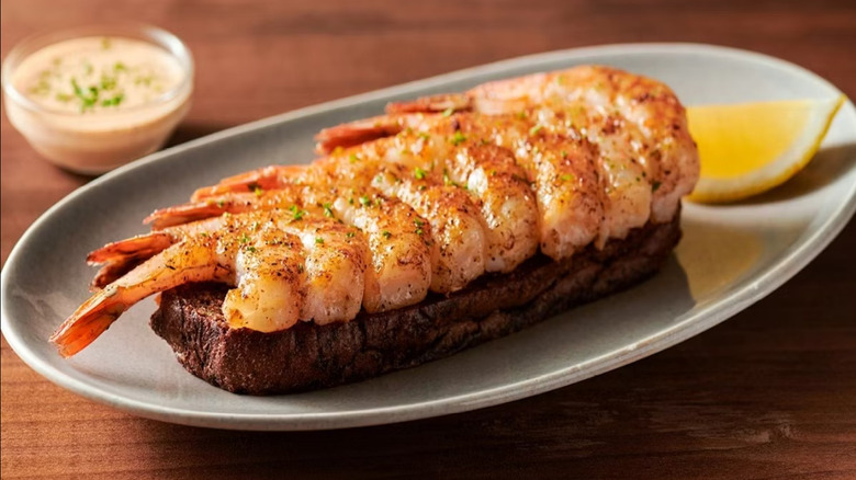 Outback Steakhouse's Grilled Shrimp on the Barbie on a gray plate