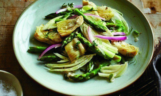 Artichoke and Perfect Asparagus Salad with Lemony Herbed Vinaigrette