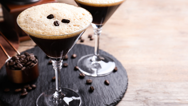 Espresso Martini with coffee beans 