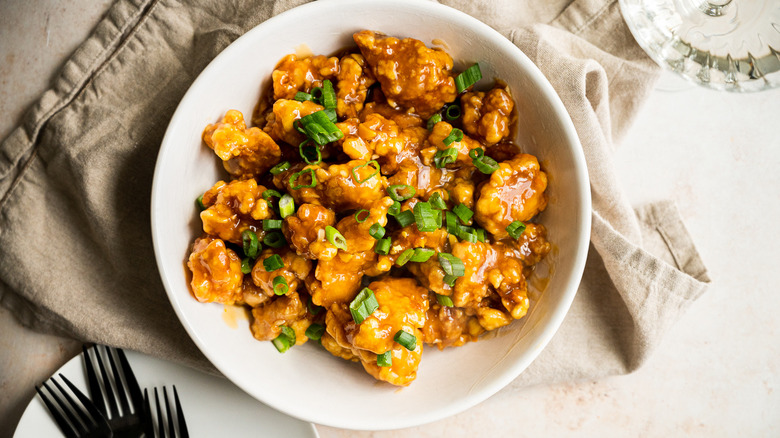 orange chicken in bowl