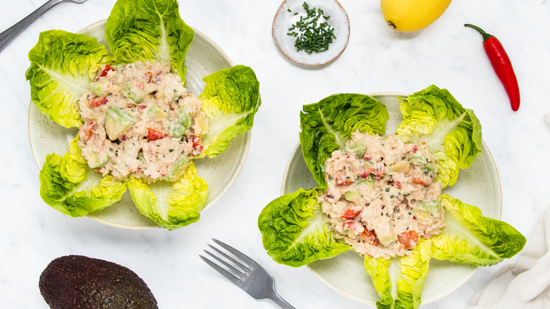 avocado crab salad in bowls 