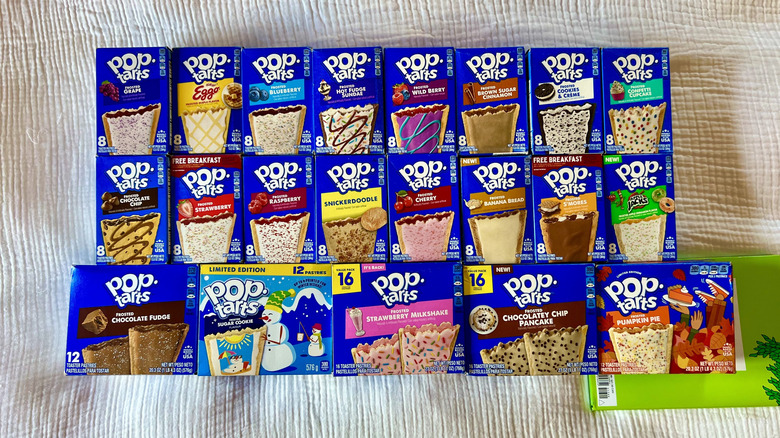 Pop-tarts boxes stacked on white cloth