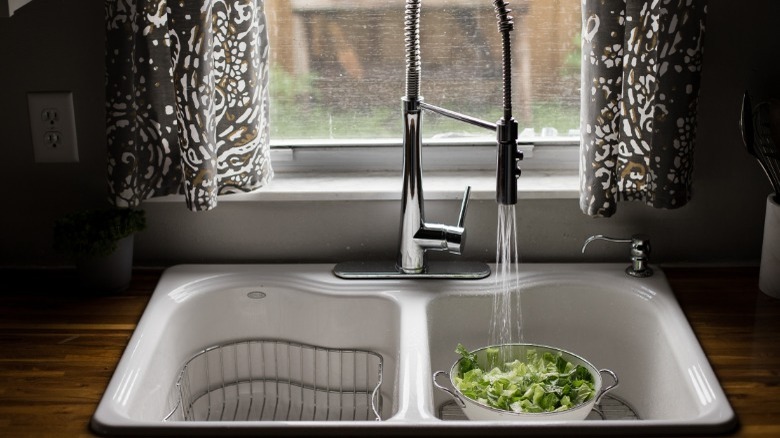 Rinsing romaine in the sink