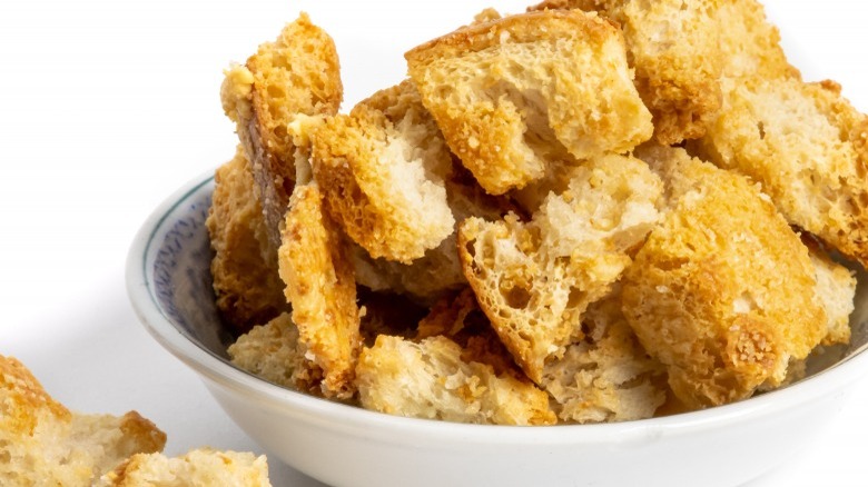 Homemade croutons in bowl