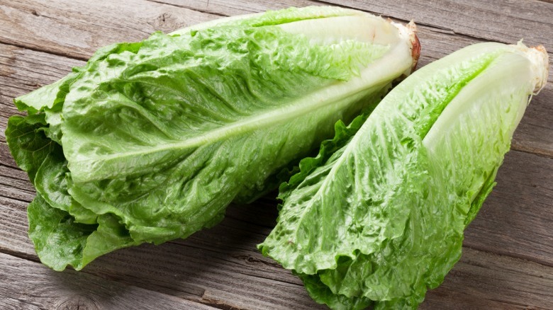 Romaine lettuce on wood