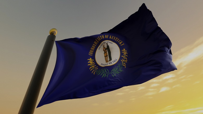 Kentucky state flag flying in the wind