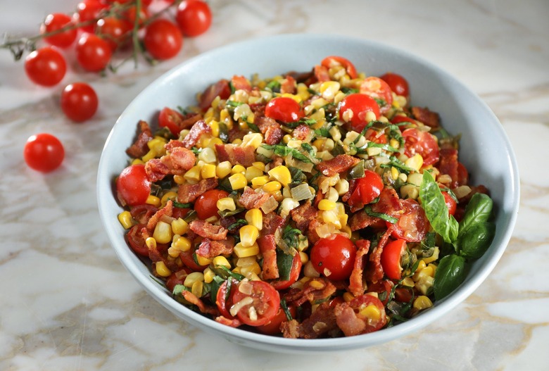 Bacon, basil tomato and corn skillet recipe
