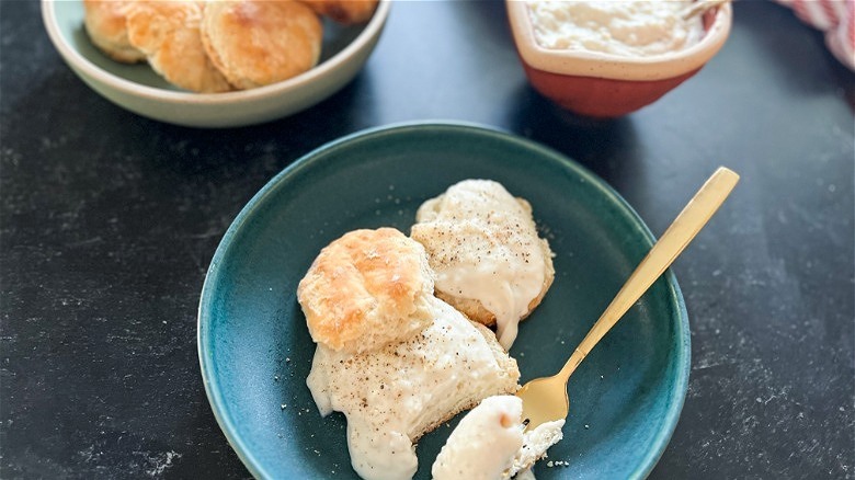 biscuits and gravy on plate