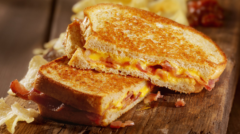 grilled cheese on wooden table