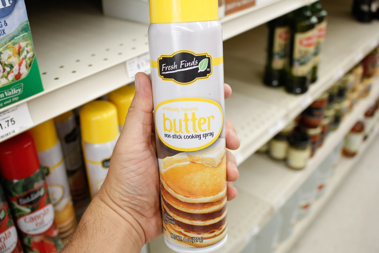 You spray nonstick pans with cooking oil