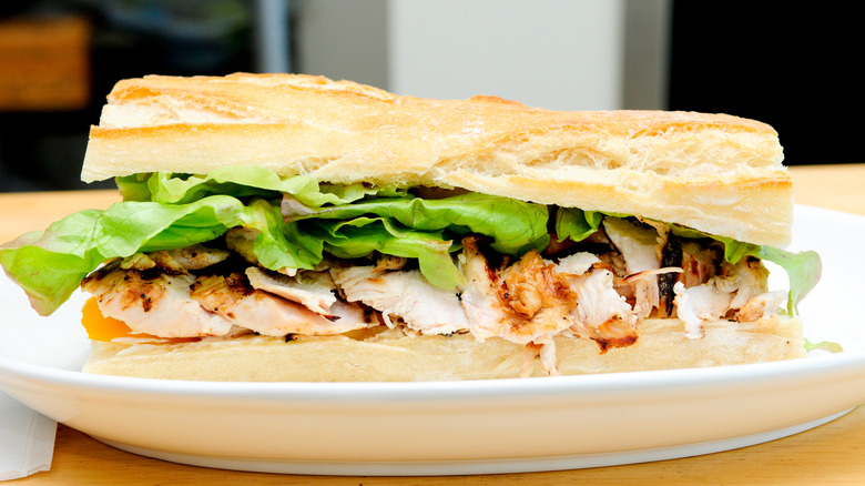 BBQ chicken sandwich on a baguette