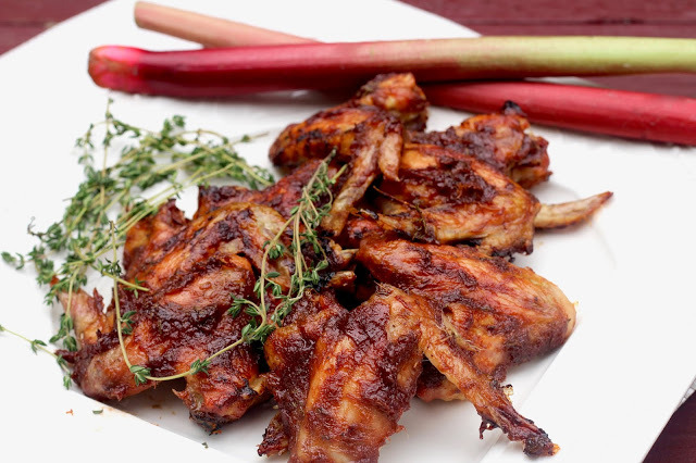 Baked Chicken Wings in Rhubarb Thyme Sauce