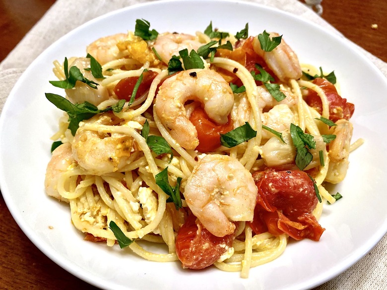 Tik Tok Tomato Feta Pasta Recipe with Shrimp - The Daily Meal