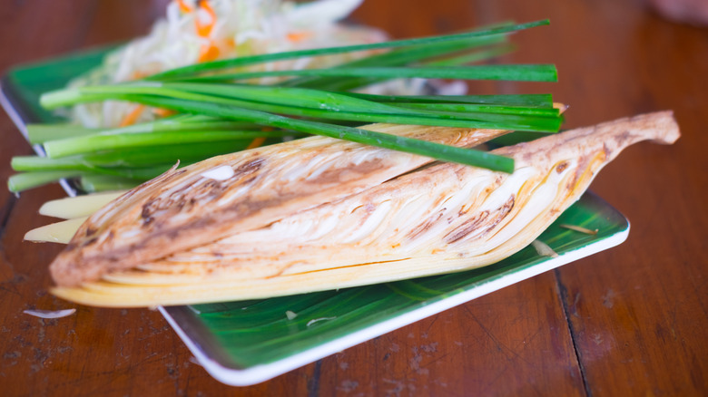 Fresh banana blossom on a plate